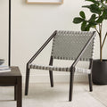 Orsina Kendari Grey Leather Woven Accent Chair | Black Teak Frame