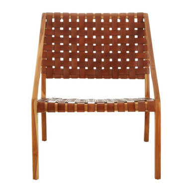 Orsina Kendari Tan Woven Leather and Teak Accent Lounge Chair