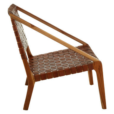 Orsina Kendari Tan Woven Leather and Teak Accent Lounge Chair