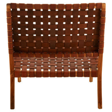 Orsina Kendari Tan Woven Leather and Teak Accent Lounge Chair
