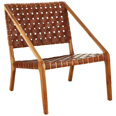 Orsina Kendari Tan Woven Leather and Teak Accent Lounge Chair