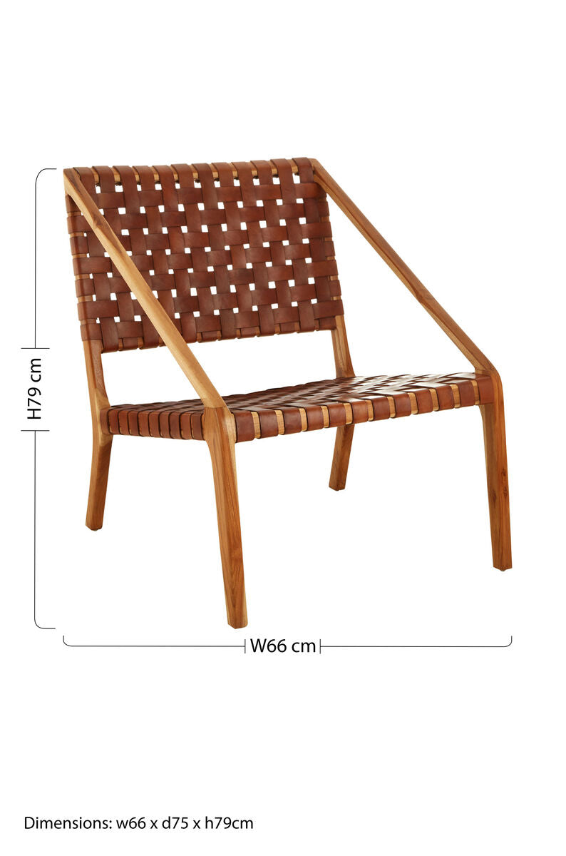 Orsina Kendari Tan Woven Leather and Teak Accent Lounge Chair