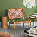 Orsina Kendari Tan Woven Leather and Teak Accent Lounge Chair