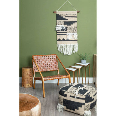 Orsina Kendari Tan Woven Leather and Teak Accent Lounge Chair