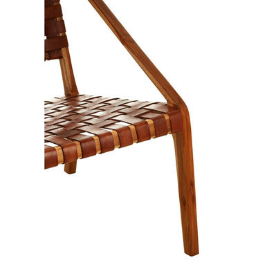 Orsina Kendari Tan Woven Leather and Teak Accent Lounge Chair