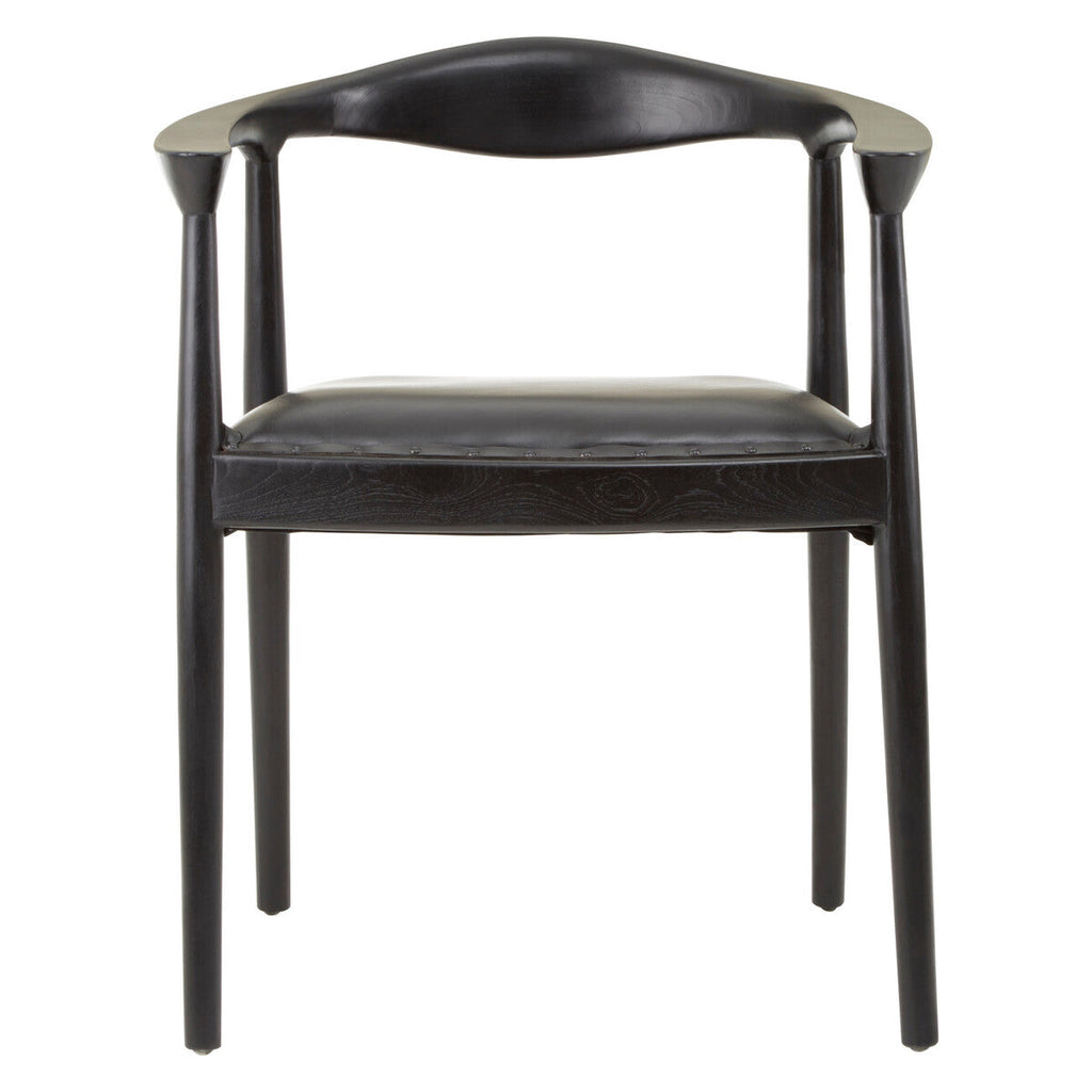 Orsina Kendari Black Leather and Teak Wood Modern Dining Accent Chair