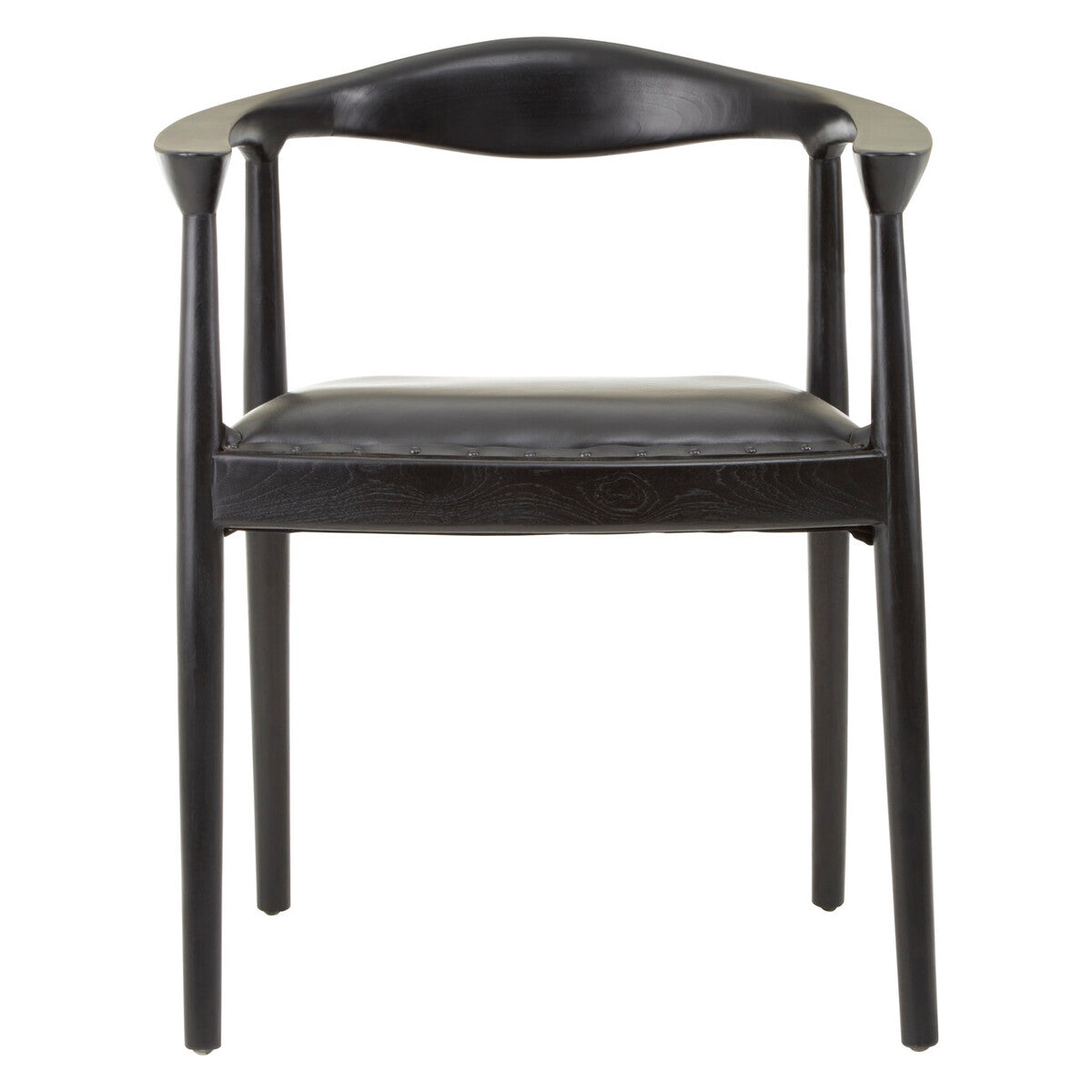 Orsina Kendari Black Leather and Teak Wood Modern Dining Accent Chair