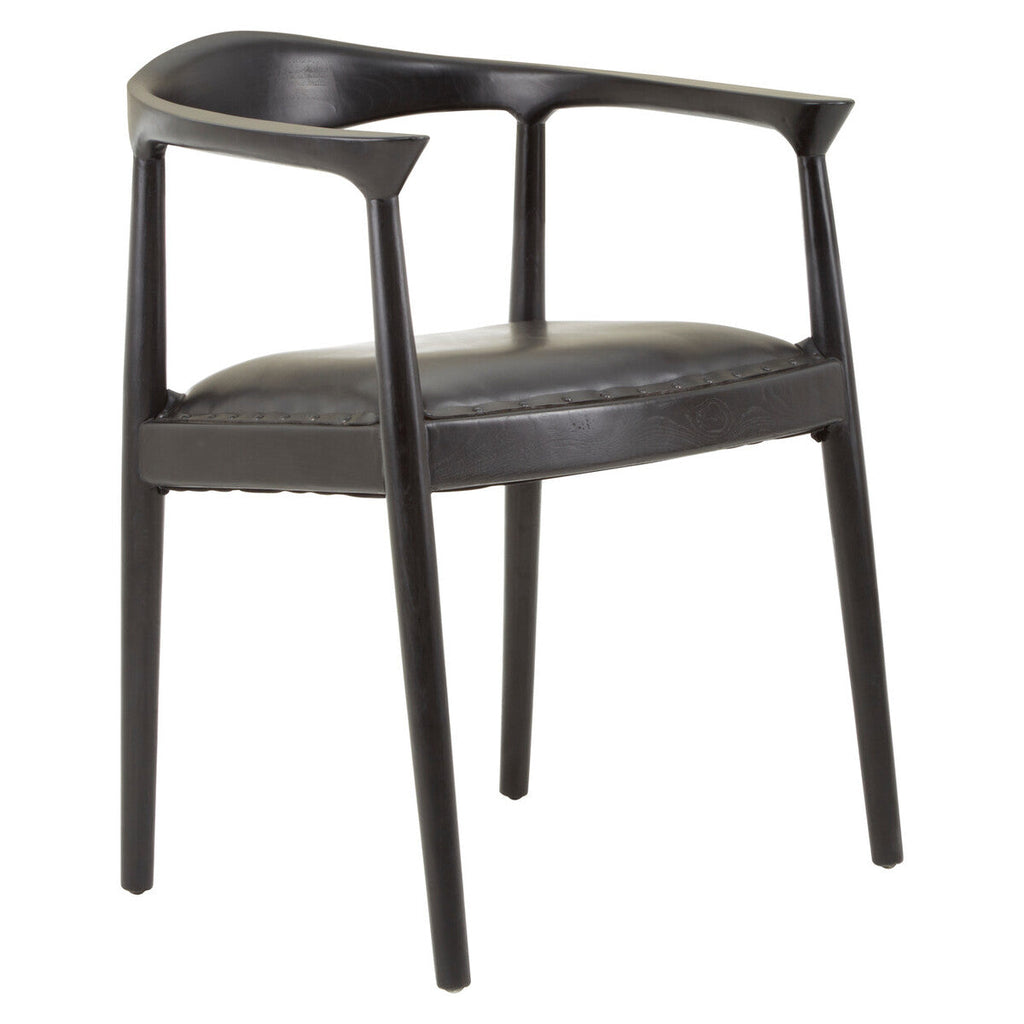 Orsina Kendari Black Leather and Teak Wood Modern Dining Accent Chair