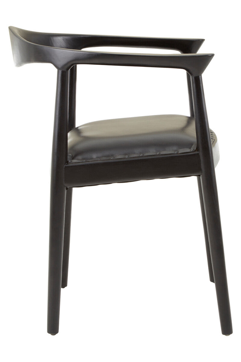 Orsina Kendari Black Leather and Teak Wood Modern Dining Accent Chair