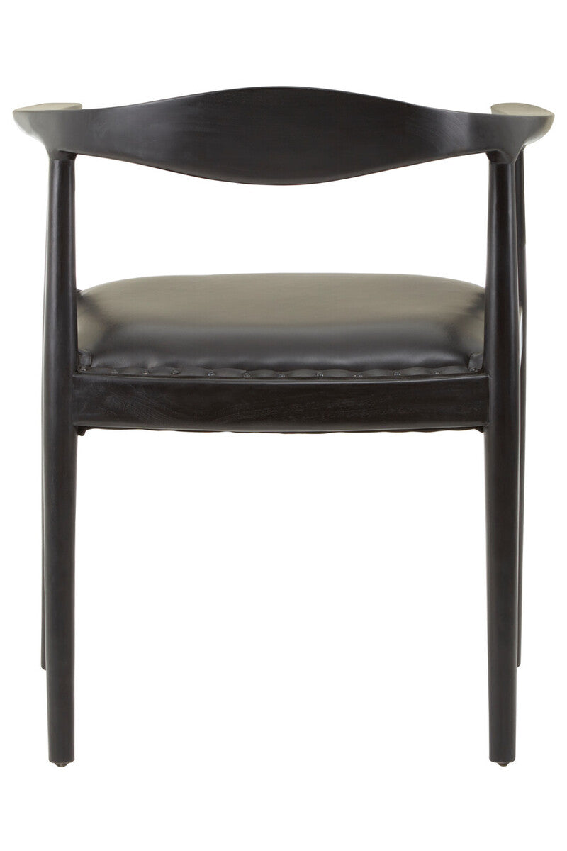 Orsina Kendari Black Leather and Teak Wood Modern Dining Accent Chair