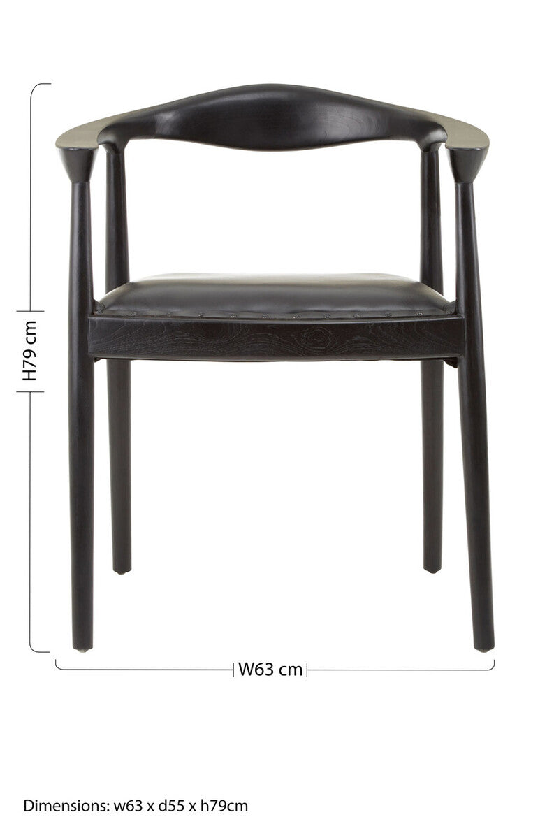 Orsina Kendari Black Leather and Teak Wood Modern Dining Accent Chair