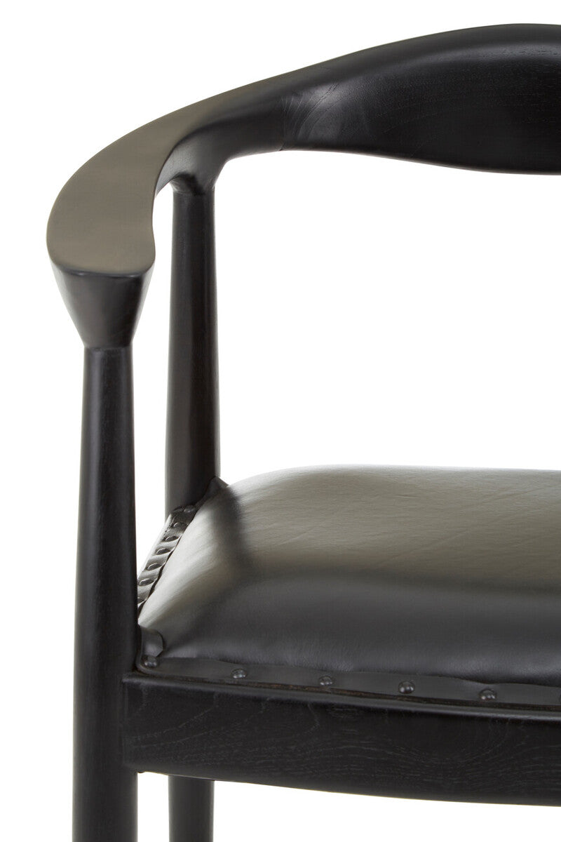 Orsina Kendari Black Leather and Teak Wood Modern Dining Accent Chair
