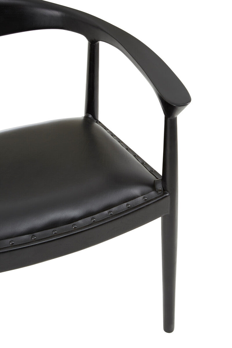 Orsina Kendari Black Leather and Teak Wood Modern Dining Accent Chair