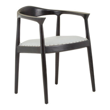 Orsina Kendari Grey Leather Accent Chair – Teak Wood Open Back Frame