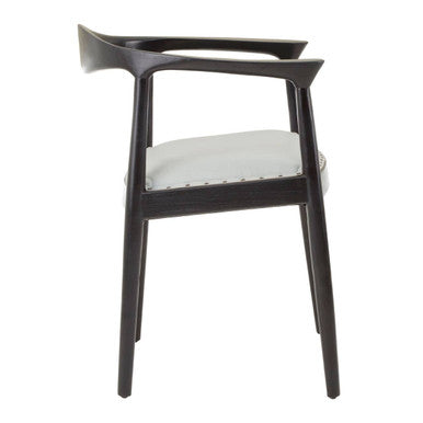 Orsina Kendari Grey Leather Accent Chair – Teak Wood Open Back Frame