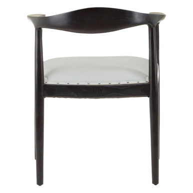 Orsina Kendari Grey Leather Accent Chair – Teak Wood Open Back Frame