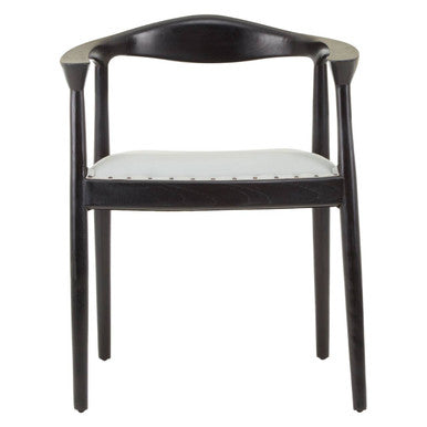 Orsina Kendari Grey Leather Accent Chair – Teak Wood Open Back Frame