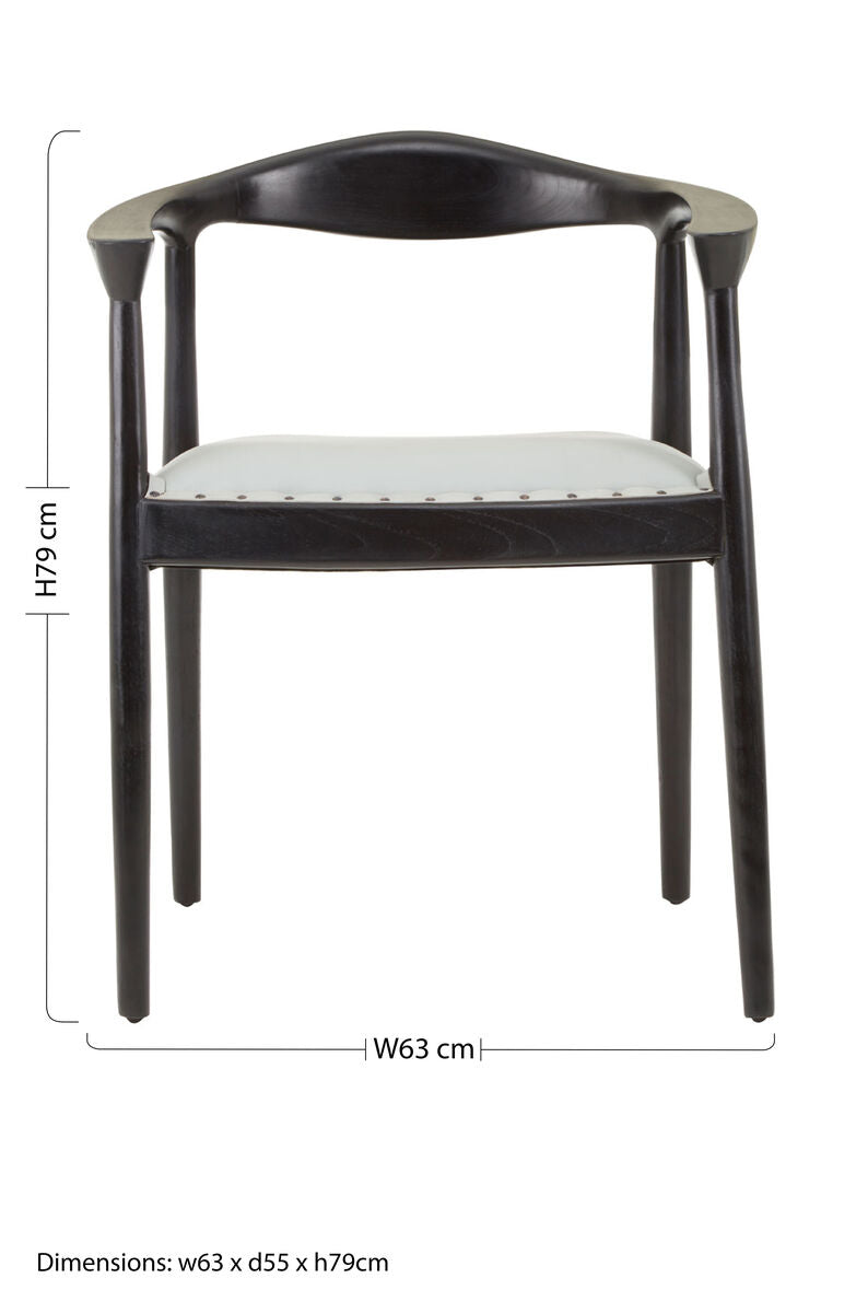 Orsina Kendari Grey Leather Accent Chair – Teak Wood Open Back Frame