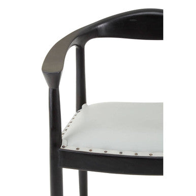Orsina Kendari Grey Leather Accent Chair – Teak Wood Open Back Frame