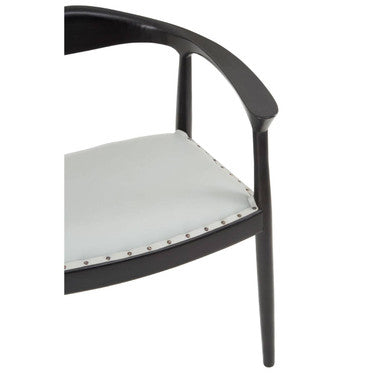 Orsina Kendari Grey Leather Accent Chair – Teak Wood Open Back Frame