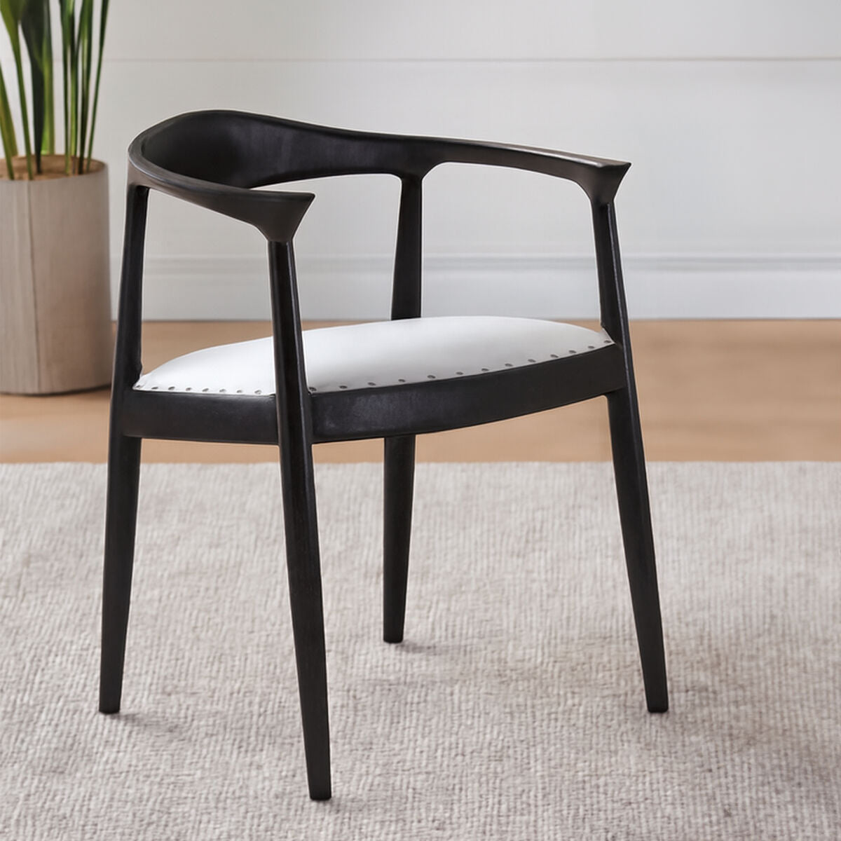 Orsina Kendari Grey Leather Accent Chair – Teak Wood Open Back Frame