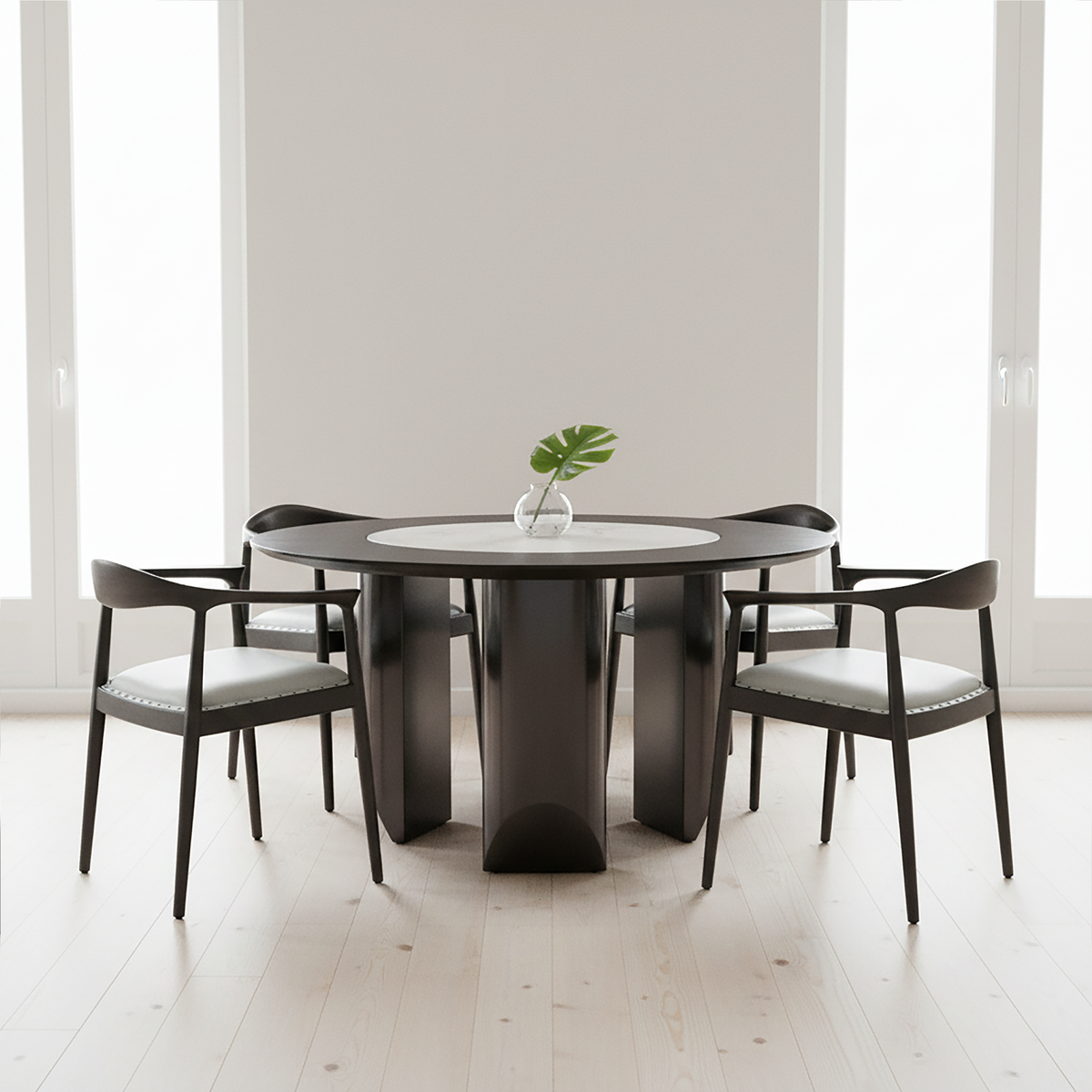 Orsina Kendari Grey Leather Accent Chair – Teak Wood Open Back Frame