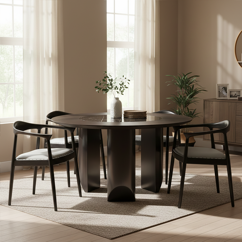Orsina Kendari Grey Leather Accent Chair – Teak Wood Open Back Frame