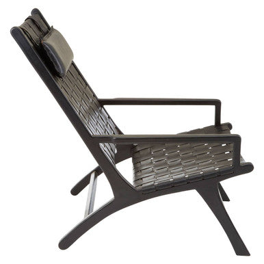 Orsina Kendari Black Woven Leather Accent Chair with Solid Teak Frame
