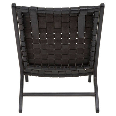 Orsina Kendari Black Woven Leather Accent Chair with Solid Teak Frame
