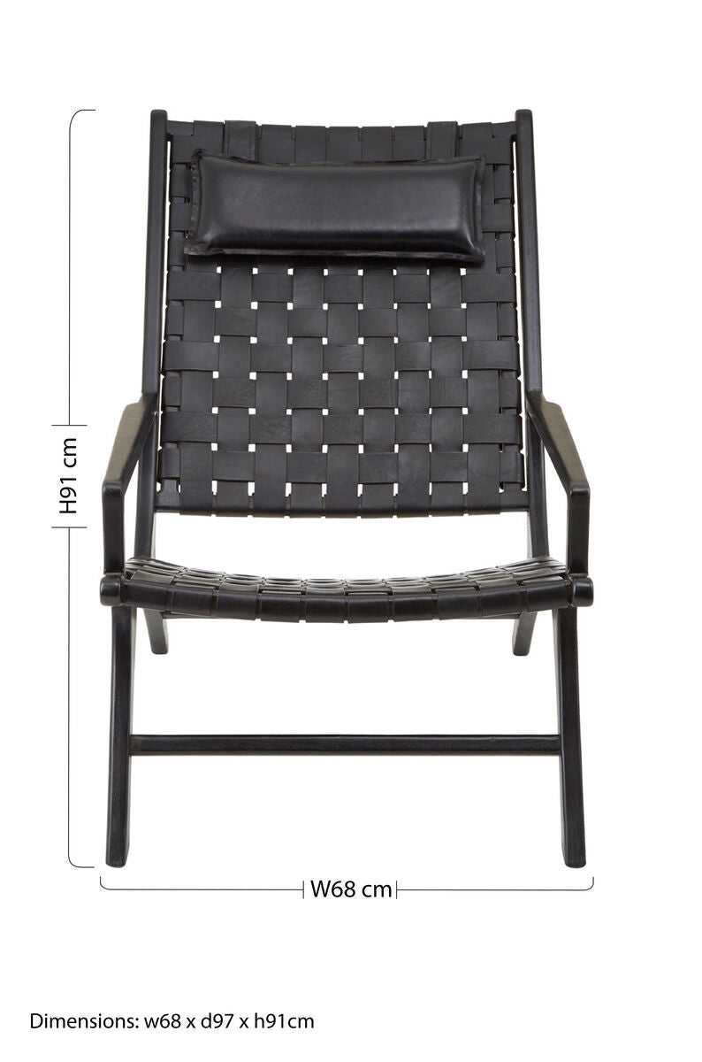 Orsina Kendari Black Woven Leather Accent Chair with Solid Teak Frame