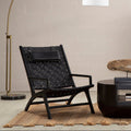 Orsina Kendari Black Woven Leather Accent Chair with Solid Teak Frame