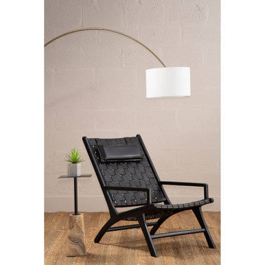 Orsina Kendari Black Woven Leather Accent Chair with Solid Teak Frame