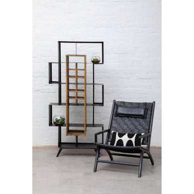 Orsina Kendari Black Woven Leather Accent Chair with Solid Teak Frame