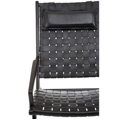 Orsina Kendari Black Woven Leather Accent Chair with Solid Teak Frame