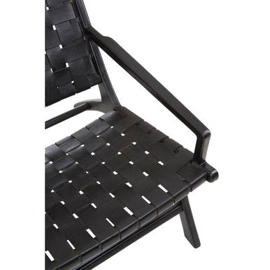 Orsina Kendari Black Woven Leather Accent Chair with Solid Teak Frame