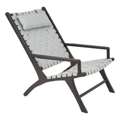 Orsina Kendari Grey Woven Leather Lounge Chair | Solid Teak Frame