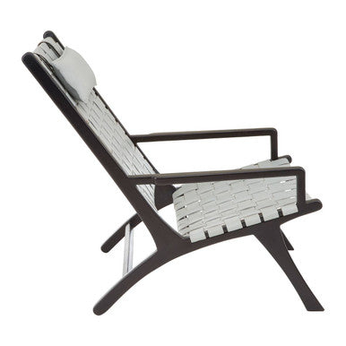 Orsina Kendari Grey Woven Leather Lounge Chair | Solid Teak Frame