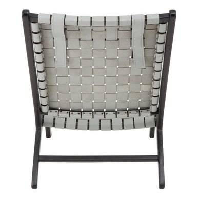Orsina Kendari Grey Woven Leather Lounge Chair | Solid Teak Frame