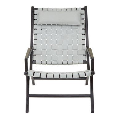 Orsina Kendari Grey Woven Leather Lounge Chair | Solid Teak Frame