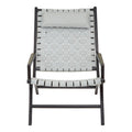 Orsina Kendari Grey Woven Leather Lounge Chair | Solid Teak Frame