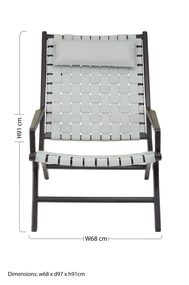 Orsina Kendari Grey Woven Leather Lounge Chair | Solid Teak Frame