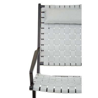 Orsina Kendari Grey Woven Leather Lounge Chair | Solid Teak Frame