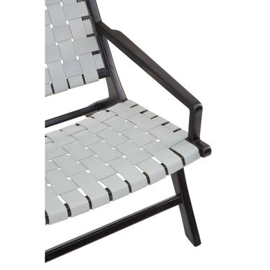 Orsina Kendari Grey Woven Leather Lounge Chair | Solid Teak Frame