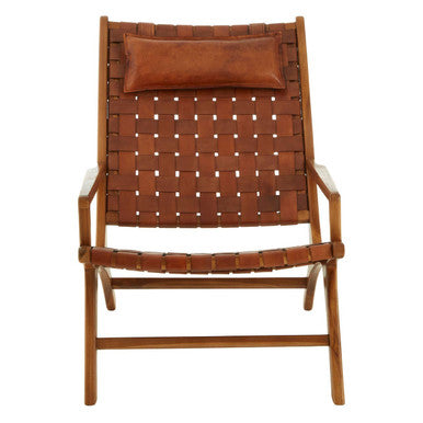 Orsina Kendari Teak Wood and Woven Leather High Back Accent Chair