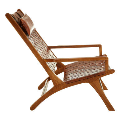 Orsina Kendari Teak Wood and Woven Leather High Back Accent Chair