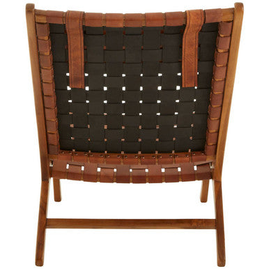 Orsina Kendari Teak Wood and Woven Leather High Back Accent Chair