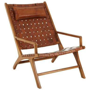 Orsina Kendari Teak Wood and Woven Leather High Back Accent Chair
