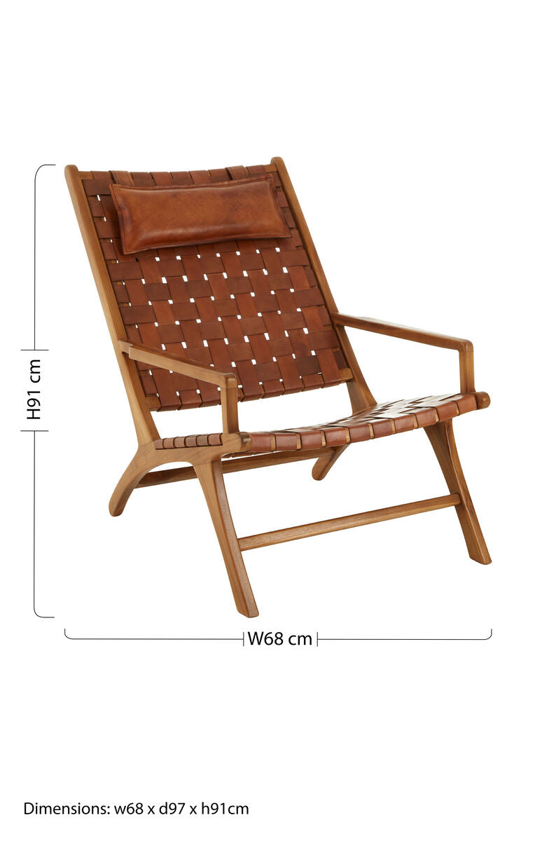 Orsina Kendari Teak Wood and Woven Leather High Back Accent Chair