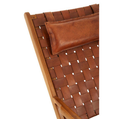 Orsina Kendari Teak Wood and Woven Leather High Back Accent Chair