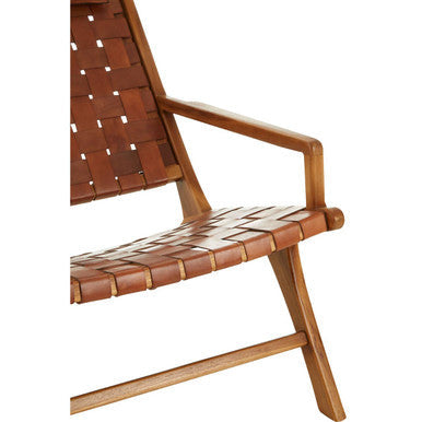 Orsina Kendari Teak Wood and Woven Leather High Back Accent Chair